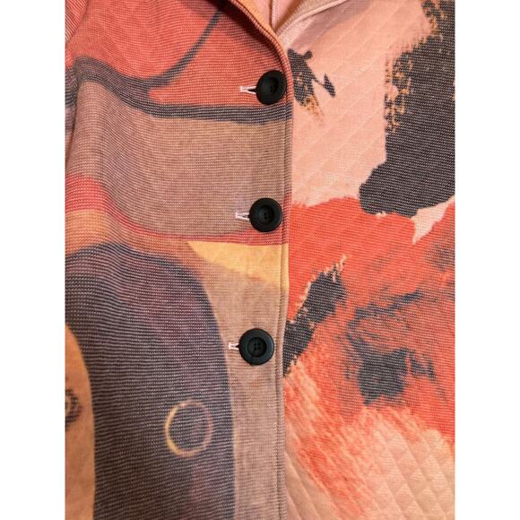 Donna White Jacket Womens Small Pink Quilted Abstract Art Button Front Artsy - Picture 6 of 14